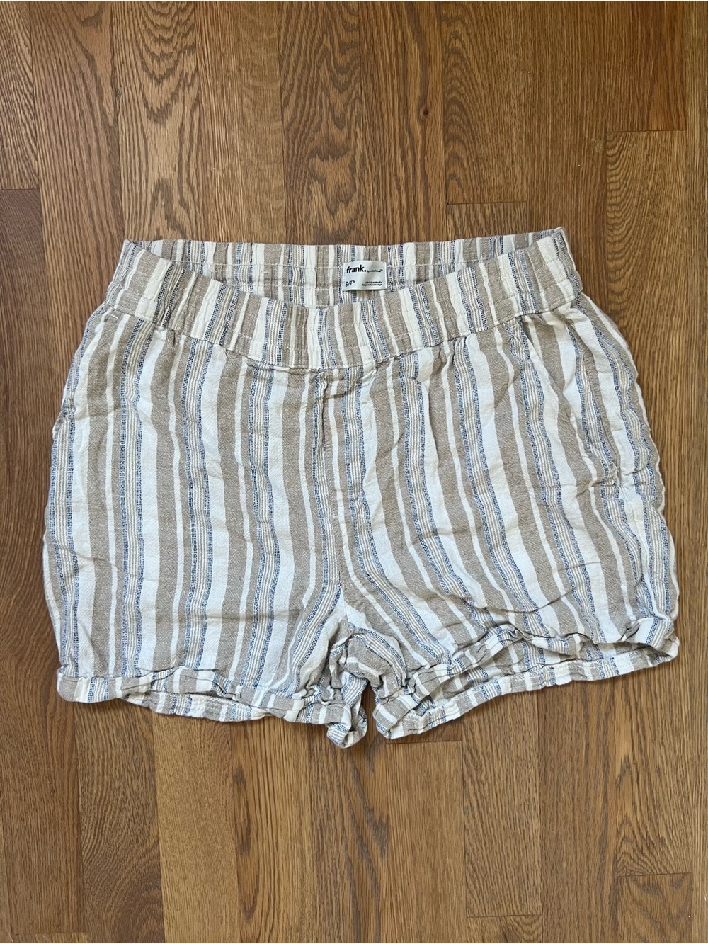 Stripe Casual Linen-Blend Women's Shorts in Cream & Blue